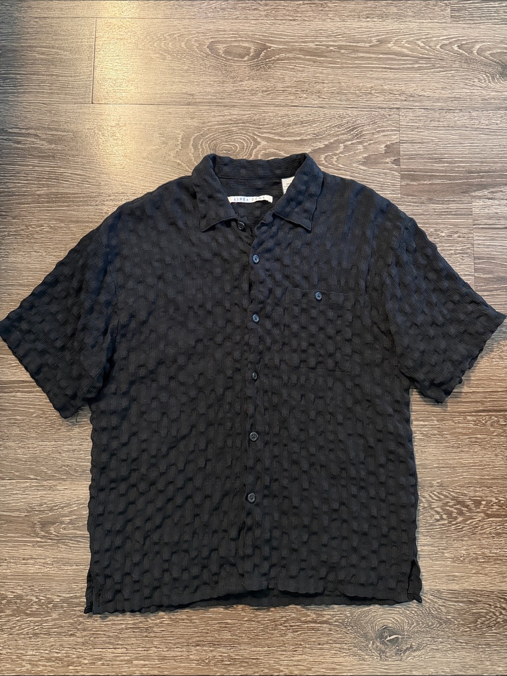 Linea Dome - Men's Black Textured Short-Sleeve Button-Up Shirt